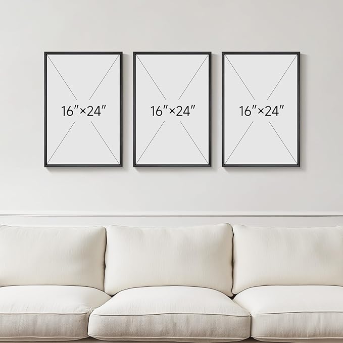 Framed Boho Black and White Abstract Wall Art, 3 Piece Modern Beige Canvas - Image 3