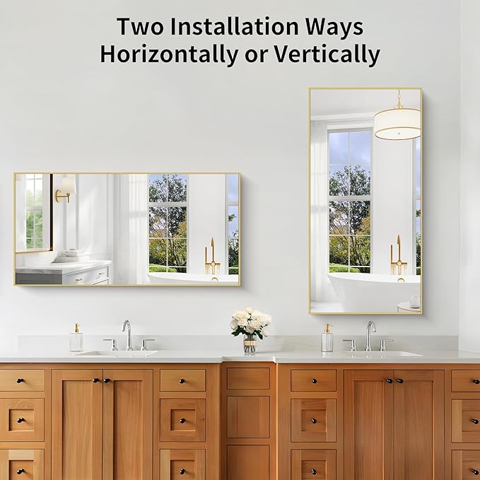 KOCUUY Gold Bathroom Mirror, 24x48 inch Brushed Gold Mirror - Image 5
