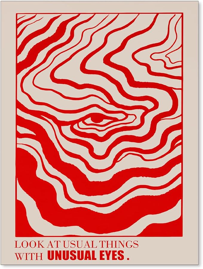 Medpol Retro Red Abstract Eye Canvas Wall Art Vintage Hippie Trippy Poster by Medpol