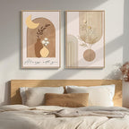 Framed Neutral Boho Wall Art for Bedroom, Mid Century Modern Minimalist Artwork by Cuspin
