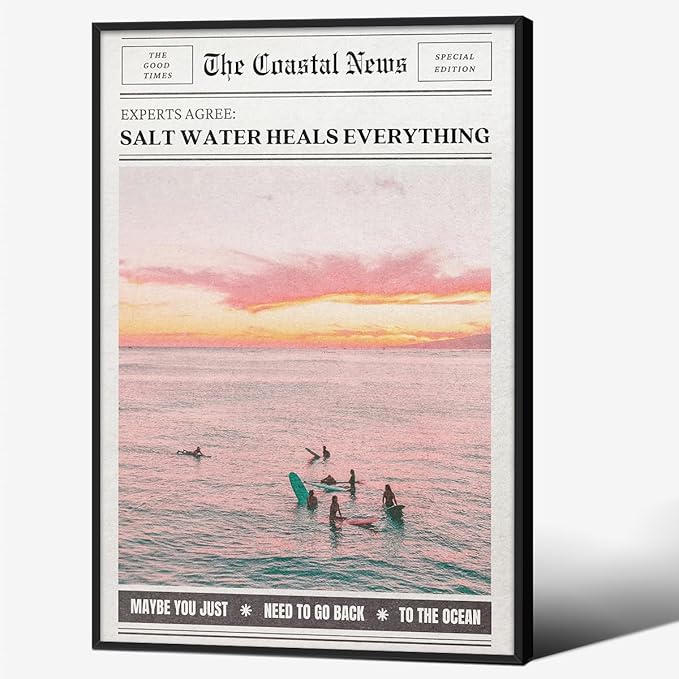 Pink Beach Newspaper Posters Vintage Fashion Coastal Girl Surf Wall Art 16X24 by Unknown