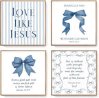 LARTSFRO Coquette Navy Blue Bow Jesus Wall Art Decor Posters, Inspirational by Unknown