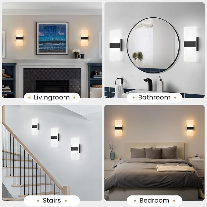 Modern LED Wall Sconces Set of Two, 12 Inch Indoor Dimmable Black Wall Lights - Image 7