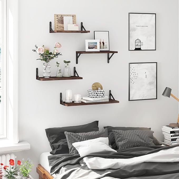 YGEOMER Floating Shelves for Wall, Different Sizes Walnut Wall Shelves for - Image 2