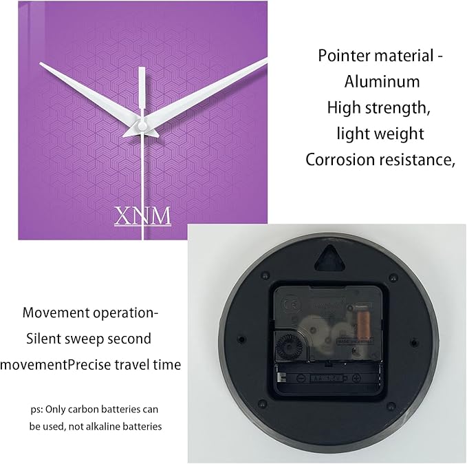 XNM Large Wall Clock for Girls Room 16 Inch Purple Clock Battery Operated Glass - Image 7