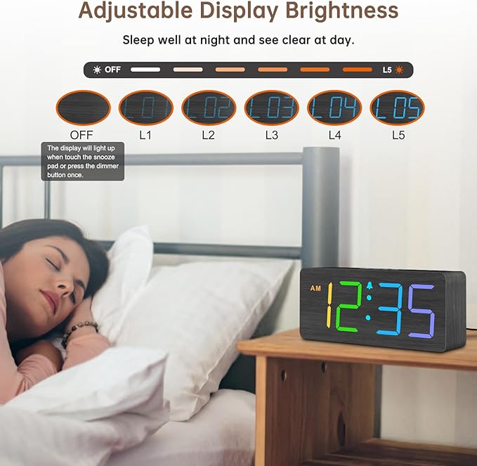 DreamSky Wooden Digital Clock for Bedroom Desk - Image 5