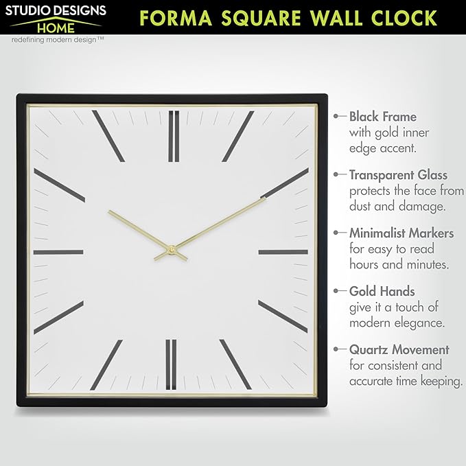 Forma Square Modern Wall Clock, Quartz Movement, Glass Face, Contemporary - Image 5