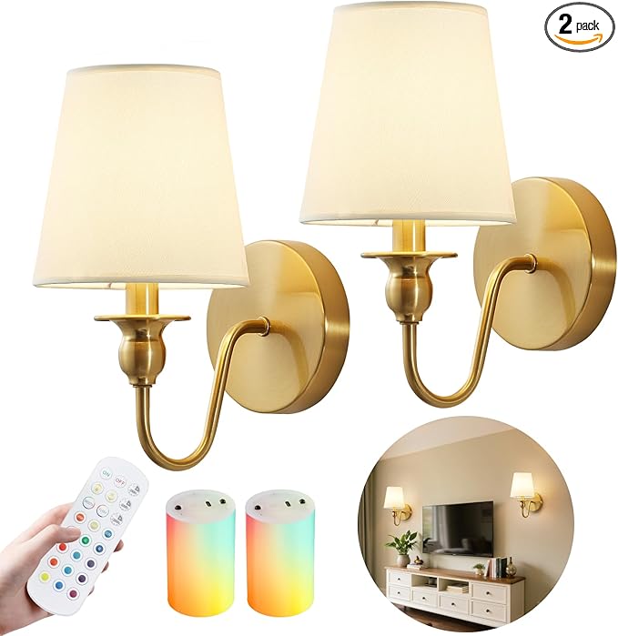 Battery Operated Wall Sconces set of Two, Wireless Wall Sconces by Nuanshued