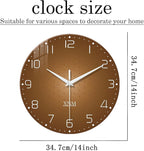 XNM Kitchen Wall Clocks Battery Operated 14 Inch Round Brown Simple Wall Clock - Image 3