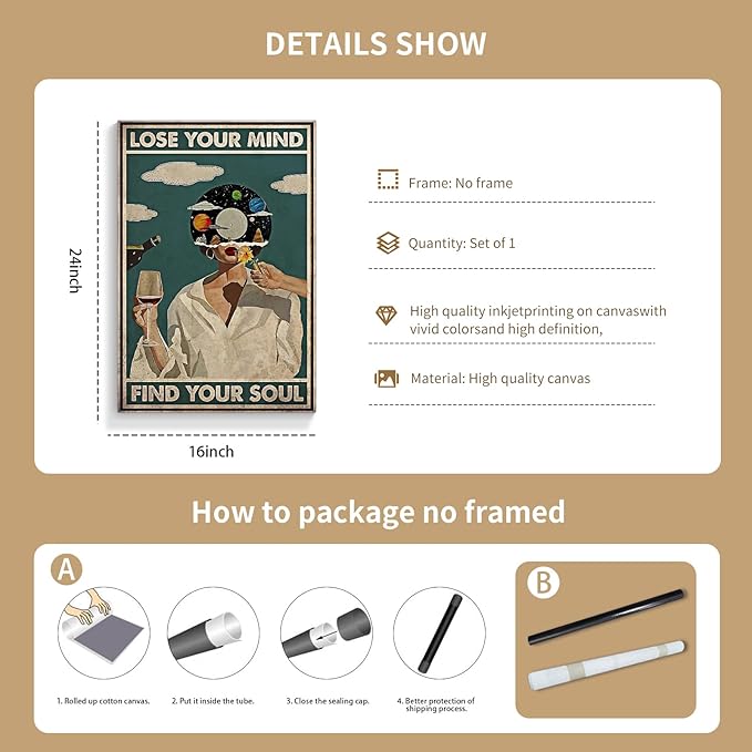 YuzhongART Vintage Lose Your Mind Find Your Soul Poster Mental Health Quote - Image 7