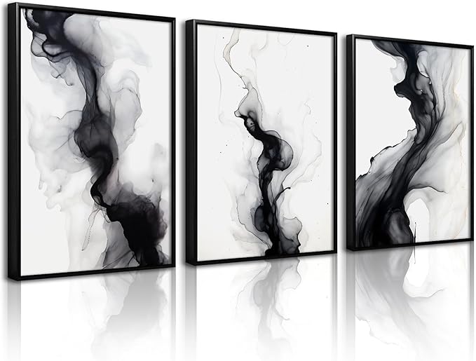 Black White Abstract Wall Art Decor Gray Modern Wall Art Minimalist Canvas by Unknown