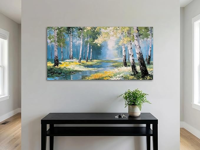 Ardemy Birch Forest Stream Canvas Wall Art, Calming Nature Scenery - Image 4