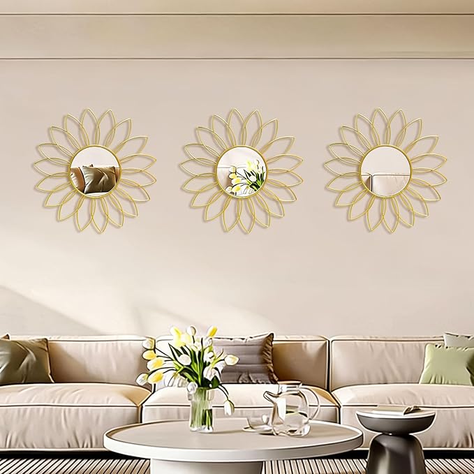 3 Pack Metal Mirrors for Wall Sunburst Wall Mirrors Home Décor Decorative - Image 6