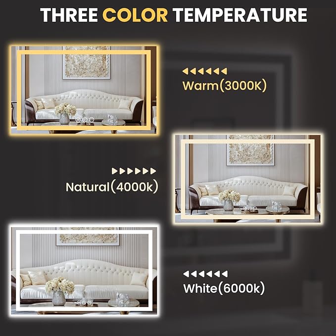LOAAO 55"X40" LED Mirror for Bathroom, Lighted Bathroom Mirror - Image 5