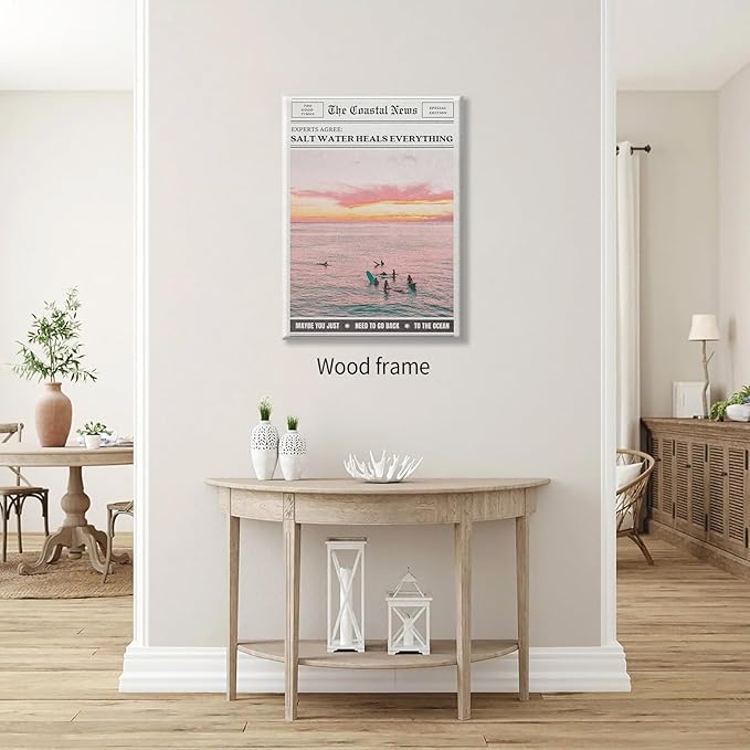 Pink Beach Newspaper Posters Vintage Fashion Coastal Girl Surf Wall Art 08x10 - Image 4