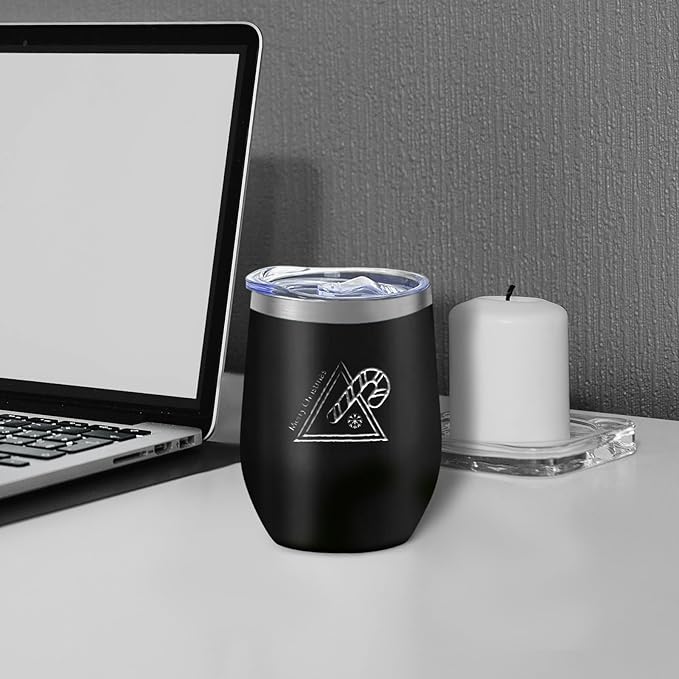 YOUKE OLA 18 Pack Stainless Steel Wine Tumbler with lid, 12oz Insulated Powder Coated Wine Tumbler Stemless Double Wall Vacuum Wine Glass Coffee Tumbler for Laser Engrave, Black