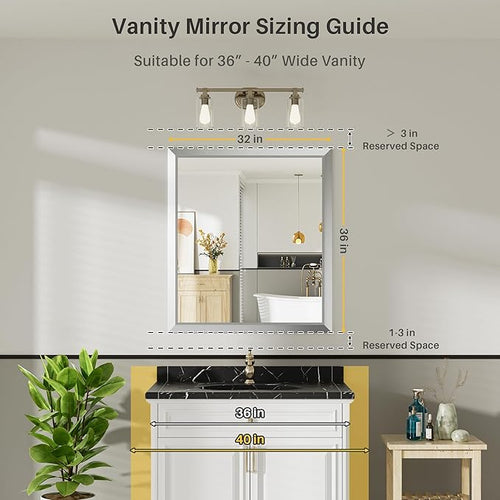 36x32 Inch Brushed Silver Bathroom Mirror - Image 2