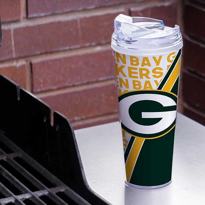 NFL Football 24oz Acrylic Tumbler with Hinged Lid, Officially Licensed Double Wall Tumbler for NFL Fans