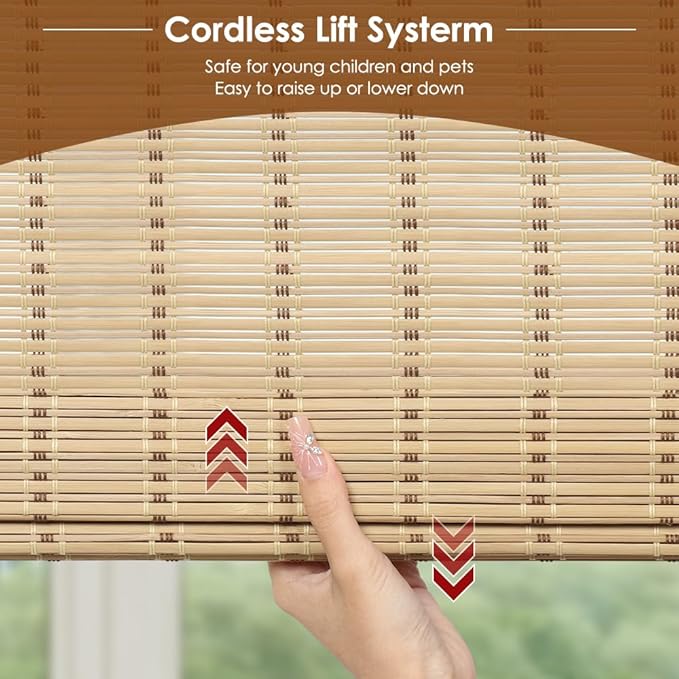 Cordless Bamboo Roman Shades, Light Filtering Bamboo Blinds Shades - Image 4