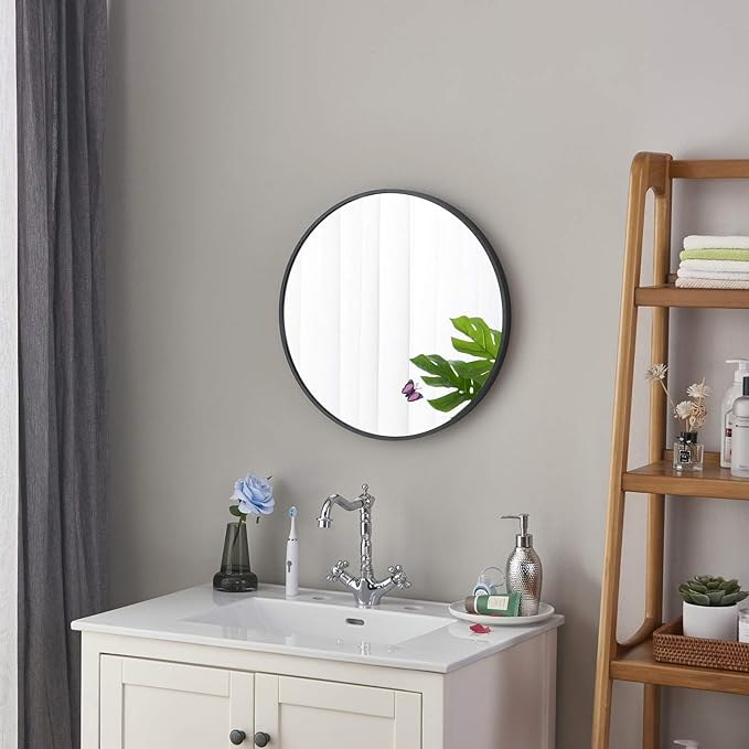 Itrue 24 Inch Round Wall Mirror, Brushed Black Metal Framed Circle Bathroom - Image 3