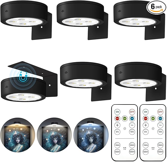 6Pcs Picture Lights for Wall Battery Operated, Magnetic Led Painting Light by Kandicyar