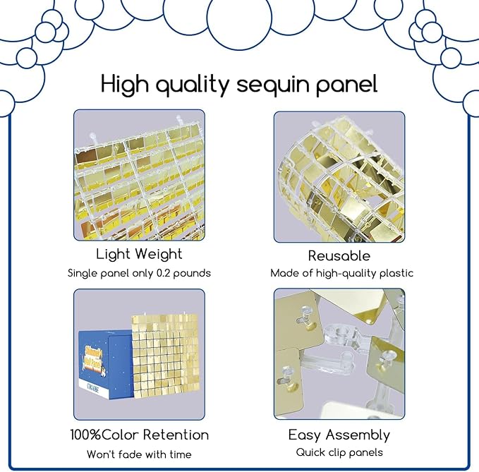 COKAOBE Iridescent Silver Shimmer Wall Backdrop, 24 Panels Square Sequin - Image 3