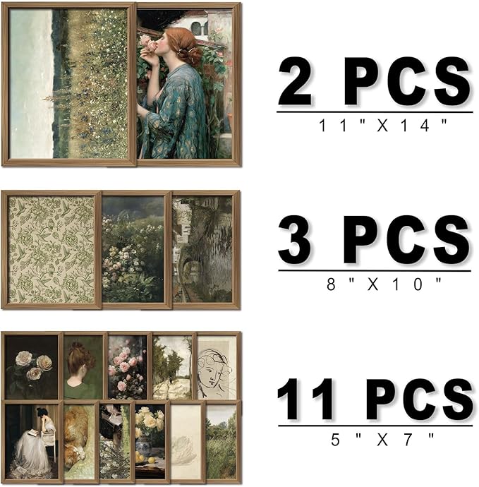 ANERZA 16 PCS Framed Vintage Wall Art Decor, French Country Wall Prints - Image 2