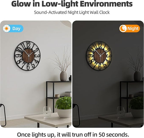 20'' Silent Wall Clock with Night Light, Glow in The Dark Decorative Wall Clock - Image 2