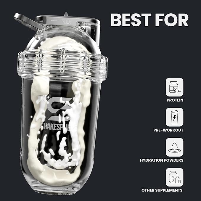 SHAKESPHERE Tumbler Protein Shaker Bottle - BPA-Free 24oz Blender Shaker Cups for Protein Shakes, Purees, Fruit, Smoothies & Pre Workout with Clear Window - Bladeless Mixer & Leak Proof - Matte Black