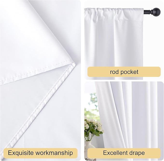 NICETOWN Bedroom 100% Blackout Curtains, 2 Panels, 34 by 36, Snow White - Image 5