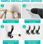 Heavy Duty Wall Hooks, Metal Mounting Hardware, Double Prong Design, Decorative - Image 7
