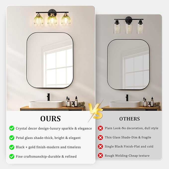 TALOYA Bathroom Vanity Light Fixtures, 3-Light Modern Black and Gold Wall - Image 6
