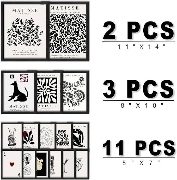 ANERZA 16 PCS Framed Black and White Wall Art Decor, Matisse Abstract Wall - Image 2
