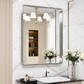 LOAAO 32X36 Inch Brushed Nickel Bathroom Mirror, Rounded Rectangle Silver Metal by LOAAO
