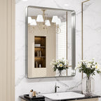 LOAAO 28X36 Inch Brushed Nickel Bathroom Mirror, Rounded Rectangle Silver Metal by LOAAO
