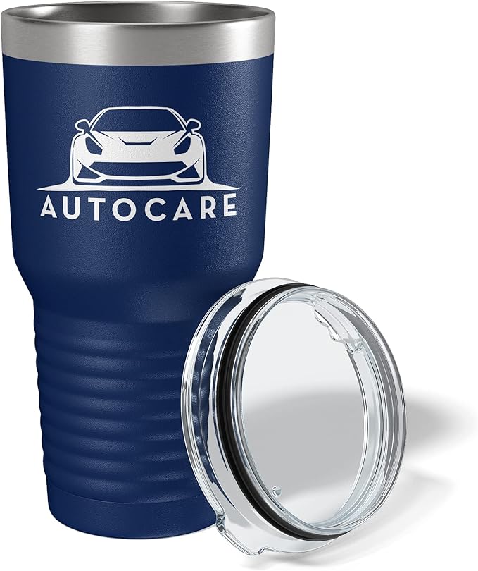 Personalized 30oz (17 Colors) Printed Insulated Stainless Steel Powder Coated Tumbler with Lid - Custom Bulk Promotional Items with your Logo - Bulk Company Small Business Party Favors (Navy Blue)