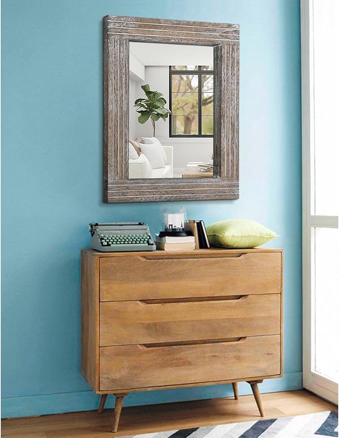 Mirrors for Wall Rustic Wooden Frame Rectangle Mirror Vintage Hanging Mirror - Image 4
