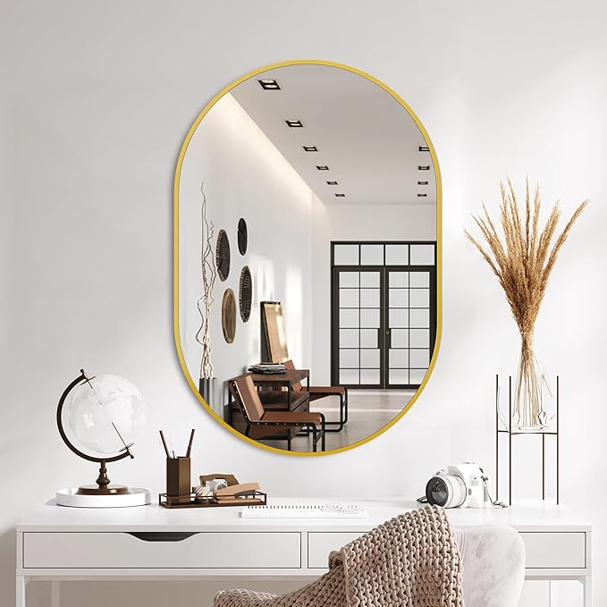 Bathroom Mirror for Wall, Metal Framed Vanity Mirror by Delma
