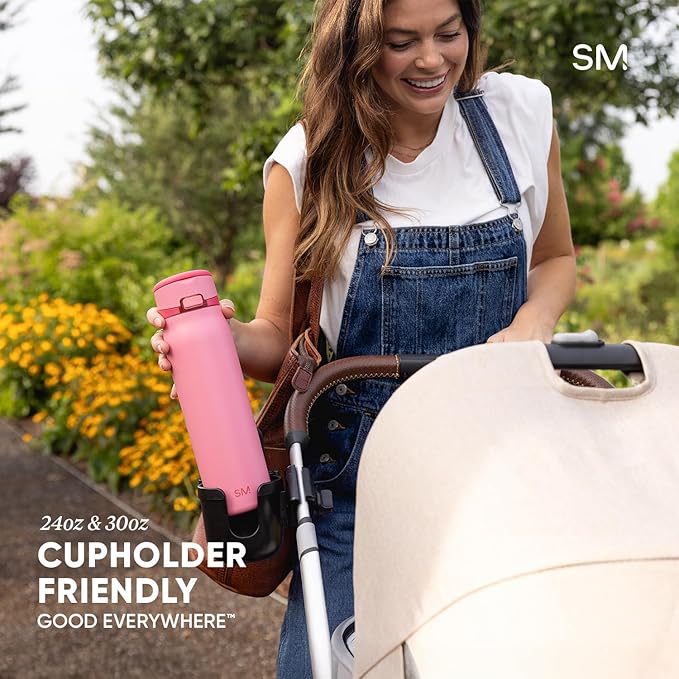 Simple Modern Mesa Loop Water Bottle with Covered Straw and Handle | 30oz Cup Holder Friendly Insulated Stainless Steel Bottles for Travel, Sports and School | Pink Champagne