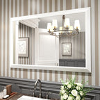 Amorho Bathroom Mirror, 48X32 Inch White Thick Metal Framed Wall Mirrors by Amorho