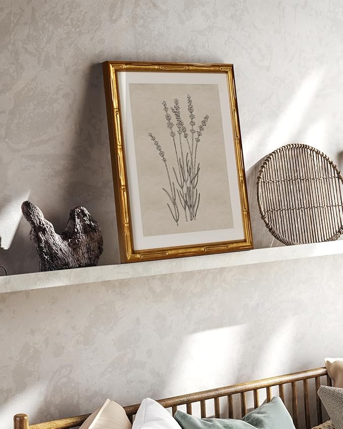 InSimSea Gold Bamboo Framed Canvas Wall Art, Minimalist Lavender Botanical - Image 3