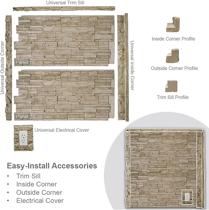 Ekena Millwork 49"W x 25 1/2"H x 1 1/4"D Acadia Ledge Stacked Stone, StoneWall - Image 10