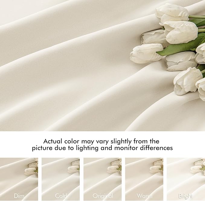 MIULEE Beige White Back Tab Blackout Curtain 96 Inch Long 2 Panels Set - Image 8