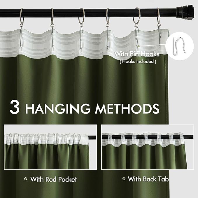 MIULEE Olive Green Back Tab Blackout Curtains 90 Inches Long 2 Panels Set - Image 3