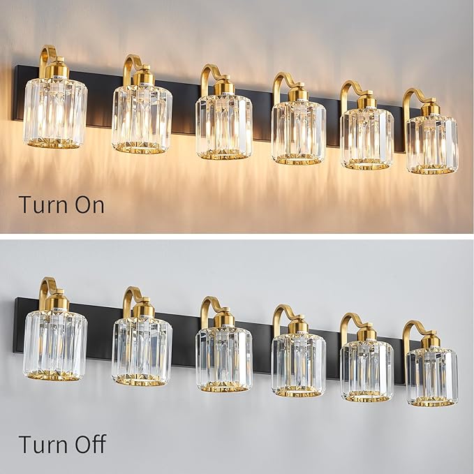 Modern Bathroom Vanity Light 6-Lights Black Gold Crystal Wall Light Fixture - Image 4