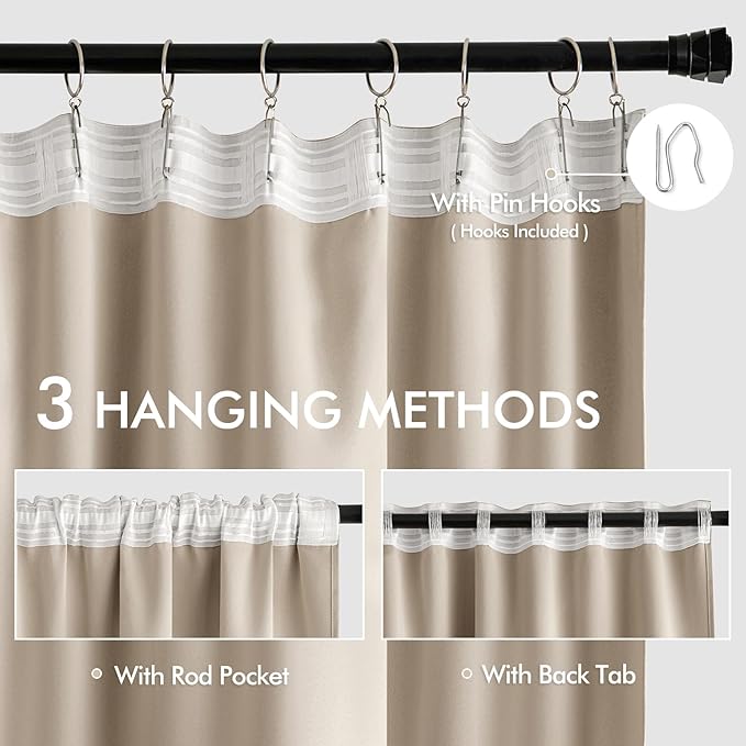 MIULEE Taupe Back Tab Blackout Curtains 108 Inch Long 2 Panels Set - Image 3