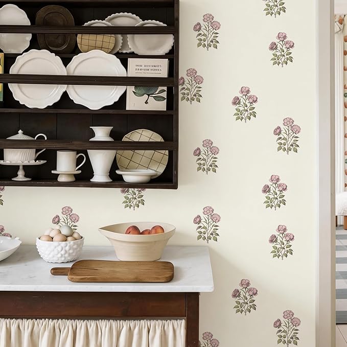 Beige Floral Wallpaper Vintage Rose Peel and Stick Wallpaper Waterproof Contact - Image 4