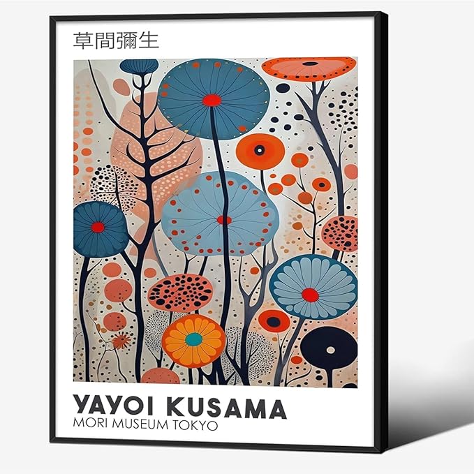 Yayoi Kusama Black Framed Wall Art 12x16in Vintage Japanese Painting Posters by Heltrappe