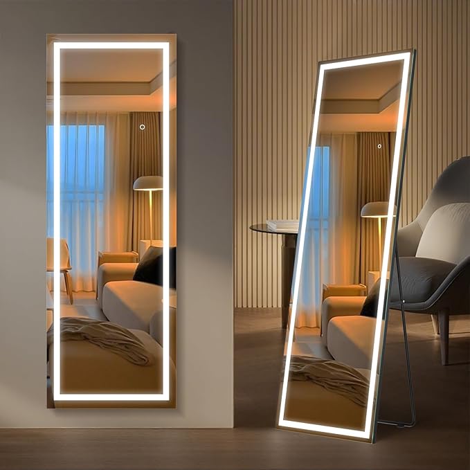 Kosmonia 67x24 Frameless Full Length Mirror, Dimmable 3 Color LED Light - Image 2