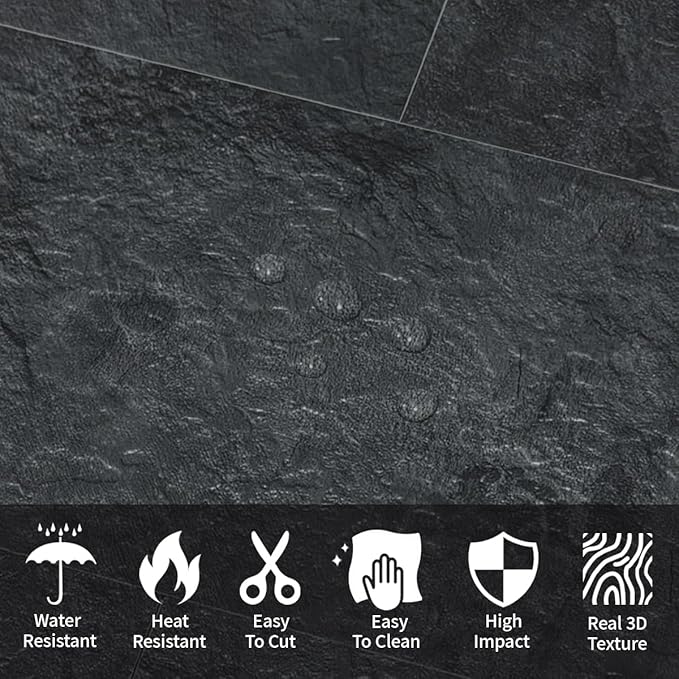 AULIGET 2-Piece Black Slate Peel and Stick Backsplash Wall Tiles, Laundry Room - Image 2
